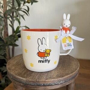 NWT MIFFY Bunny 20 Oz Ceramic Mug By Magenta Orange Dress With Stars Teddy Bear